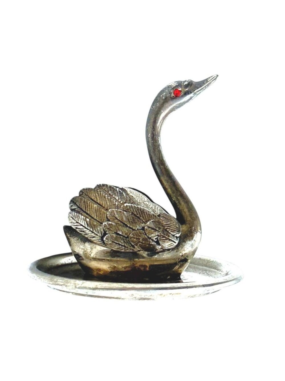 Silver Plate Swan Ring Holder With Velvet Insert For Jewelry Organization